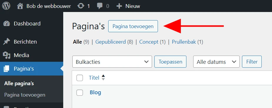 WordPress handleiding nieuwe pagina toevoegen