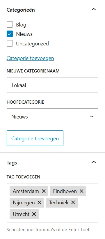 berichten categorieen en tags